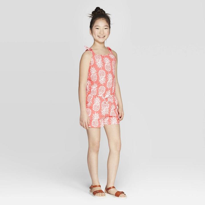 Girls' Pineapple Print Knit Romper - Cat & Jack Peach