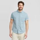 Men's Standard Fit Short Sleeve Denim Shirt - Goodfellow & Co Light Wash S, Men's, Size: Small,