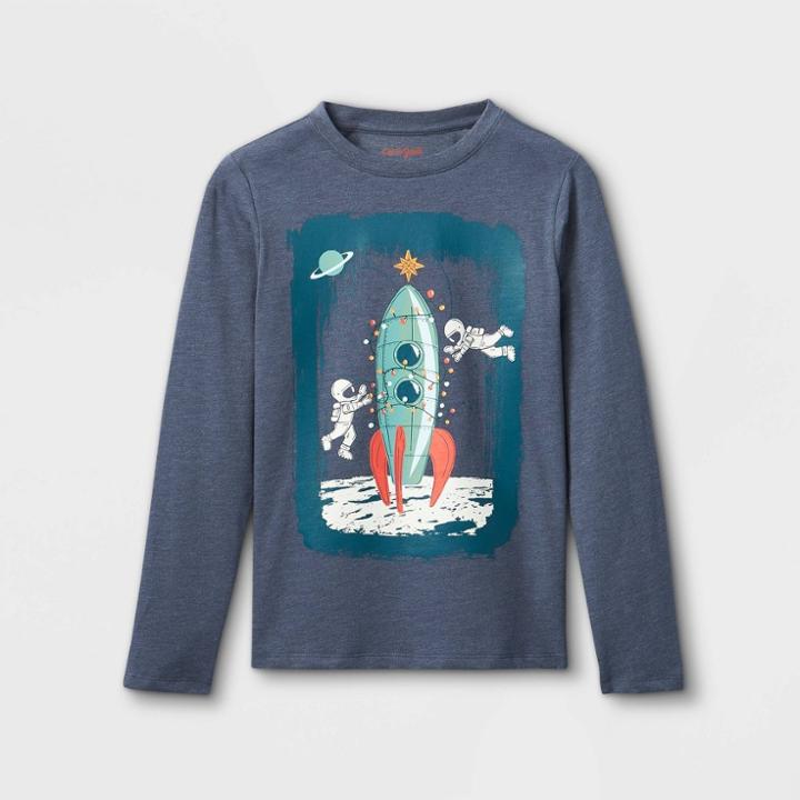 Boys' Spaceship Tree Graphic Long Sleeve T-shirt - Cat & Jack Blue