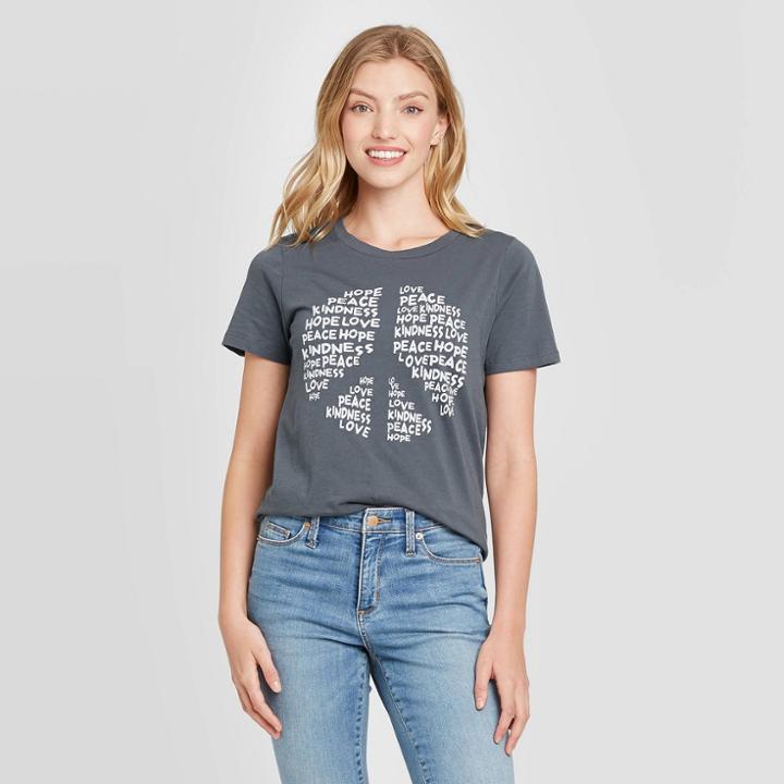 Grayson Threads Women's Peace Sign Message Short Sleeve Graphic T-shirt - Black