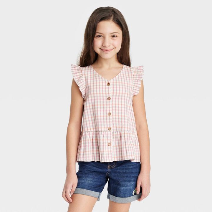 Girls' Button-front Sleeveless Woven Shirt - Cat & Jack Xs,