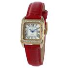 Peugeot Watches Women's Peugeot Petite Square Crystal Accented Leather Strap Watch-gold/red, Antique Gold