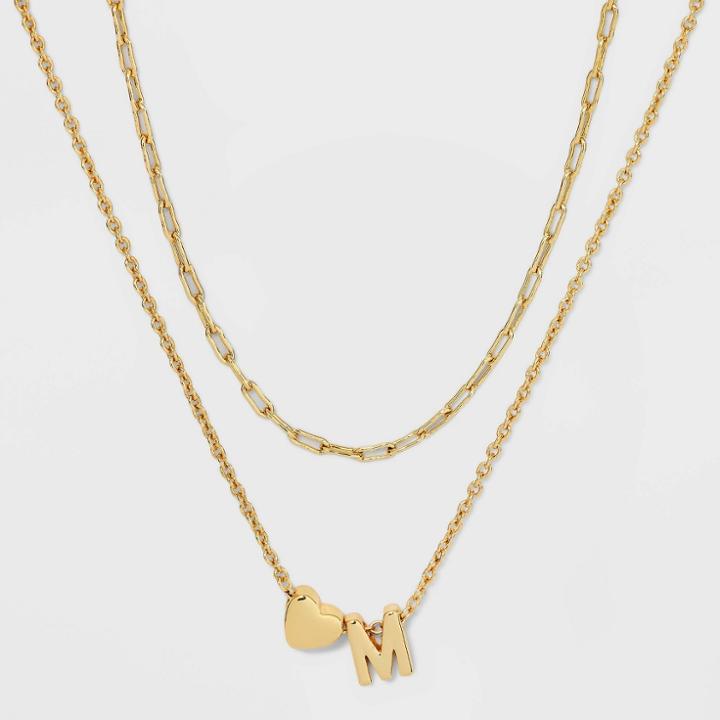14k Gold Dipped 'm' Initial With Heart Chain Necklace - A New Day Gold