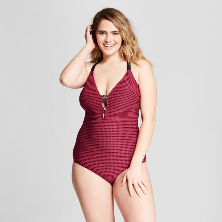 Costa Del Sol Women's Striped Plus Size Crochet One Piece - Burgundy X, Purple