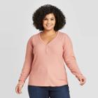 Women's Plus Size Long Sleeve Henley Neck Cozy Rib Shirt - Universal Thread Pink 1x, Women's,