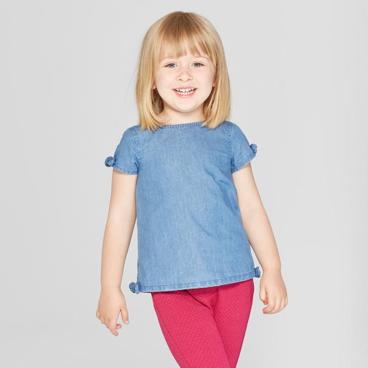 Toddler Girls' Short Sleeve Blouse - Genuine Kids From Oshkosh Chambray