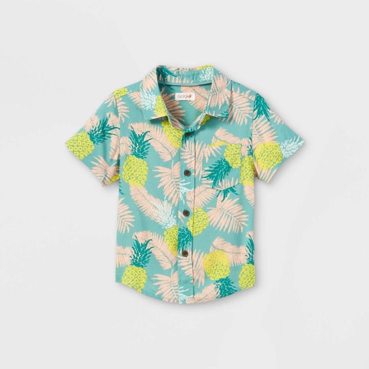 Toddler Boys' Pineapple Print Challis Short Sleeve Button-down Shirt - Cat & Jack Green