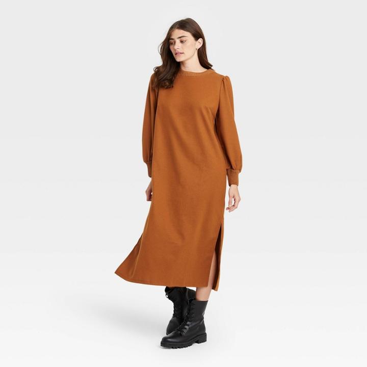 Women's Long Sleeve High Slit Knit Dress - Who What Wear Brown
