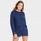 Women's Beauitfully Soft Long Sleeve Top And Shorts Pajama Set - Stars Above Navy Blue