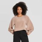 Women's Bishop Long Sleeve Silky Cropped Blouse - Prologue Brown