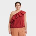 Women's Plus Size One Shoulder Ruffle Top - A New Day Rust