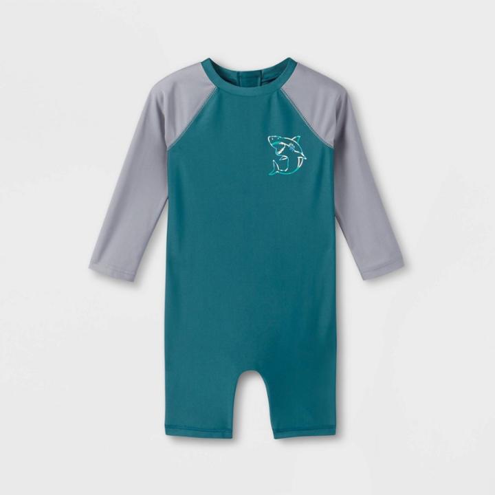 Toddler Boys' Tie-dye Shark Print One Piece Rash Guard - Cat & Jack Green