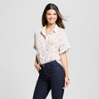 Eclair Women's Floral Print Short Sheer Dolman Sleeve Button-up Blouse - Clair White