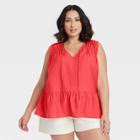 Women's Plus Size Sleeveless Smocked V-neck Top - A New Day Red