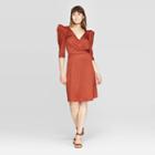 Women's Regular Fit Elbow Sleeve Deep V-neck Midi Dress - A New Day Fiery Brown M,