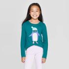Girls' Long Sleeve Flip Sequin Penguin T-shirt - Cat & Jack Dark Teal Xs, Girl's, Blue