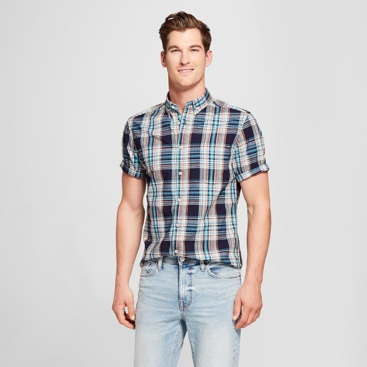 Men's Standard Fit Short Sleeve Button-down Shirt - Goodfellow & Co Xavier Navy