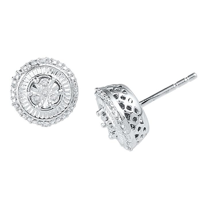 Target 0.040 Ct. T.w. Round-cut Diamond Stud Prong And Miracle Set Earring In Sterling Silver (ij-i2-i3), Women's, White
