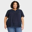 Women's Plus Size Short Sleeve Eyelet Shirt - Knox Rose Light Navy