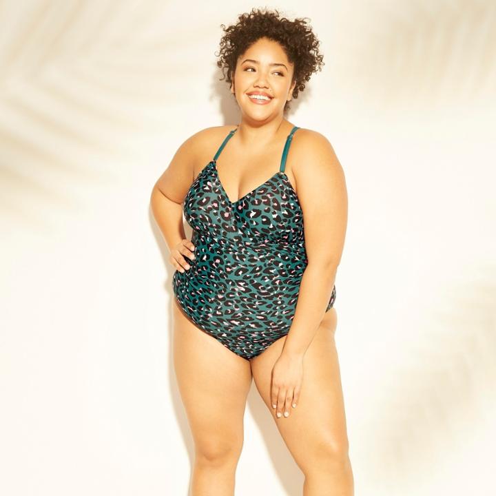 Women's Plus Size Laceup Back One Piece Swimsuit - Kona Sol Animal 20w,