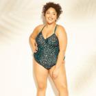 Women's Plus Size Laceup Back One Piece Swimsuit - Kona Sol Animal 20w,