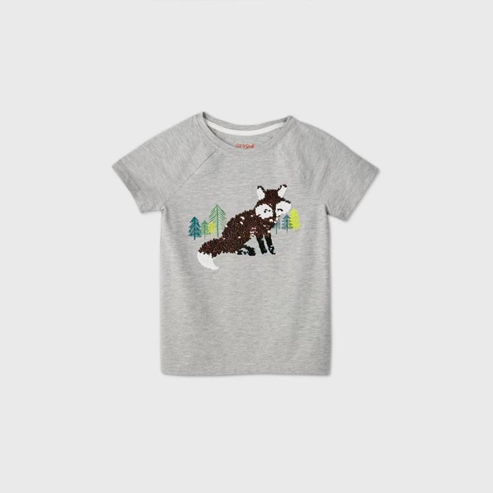 Girls' Short Sleeve Flip Sequin Fox T-shirt - Cat & Jack Gray