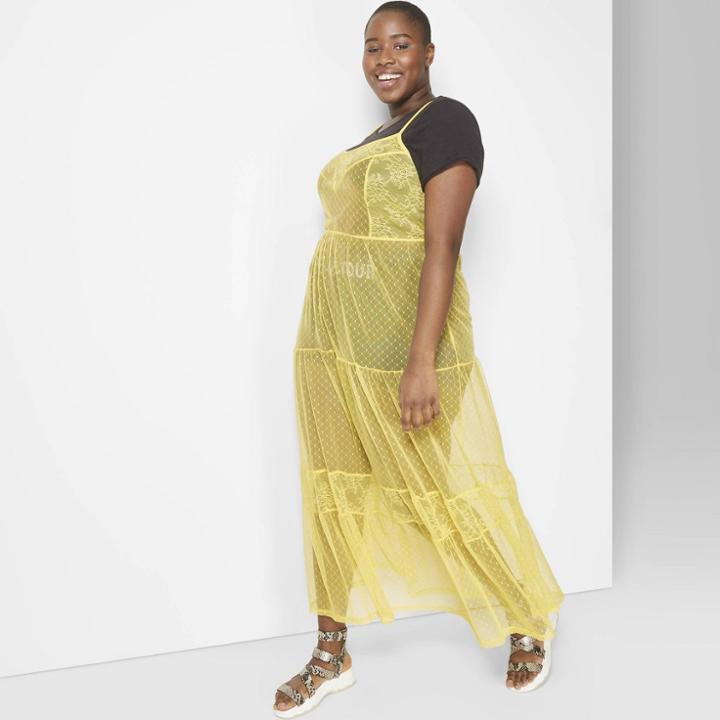 Women's Plus Size Sleeveless V-neck Strappy Mesh Tiered Sheer Maxi Dress - Wild Fable