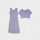 Polka Dot Short Sleeve Nursing Knit To Woven A-line Maternity Dress - Isabel Maternity By Ingrid & Isabel Purple