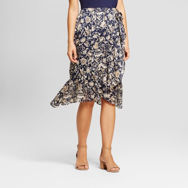 Women's Floral Faux Wrap Midi Skirt - Knox Rose