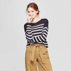 Women's Striped Long Sleeve Crewneck Pullover Sweater - A New Day Navy/white (blue/white)