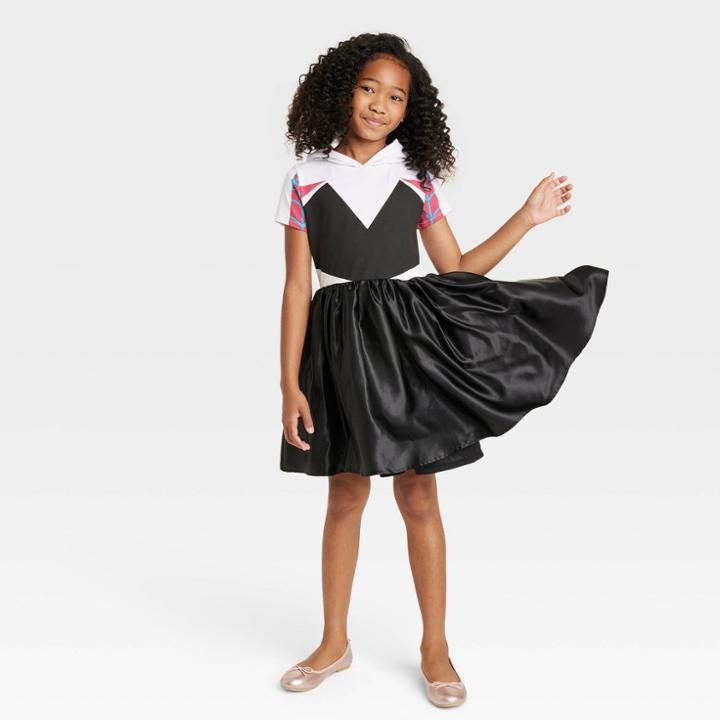 Girls' Marvel Spider-man Ghost Spider Cosplay Dress - Black/white
