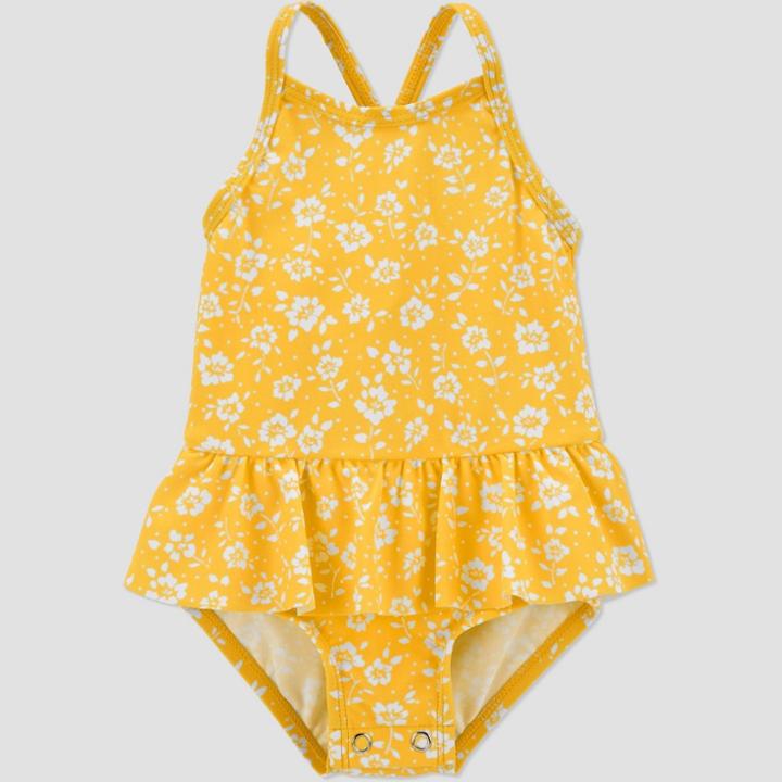 Baby Girls' Floral Ruffle Sleeve One Piece Swimsuit - Just One You Made By Carter's Yellow
