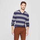 Men's Striped Standard Fit Long Sleeve V-neck Sweater - Goodfellow & Co Navy Heather