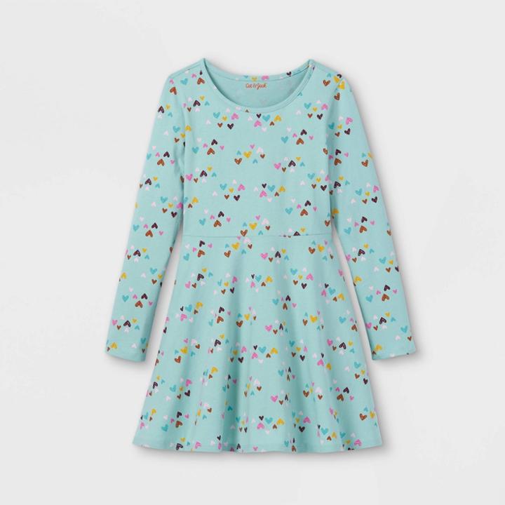 Girls' Printed Long Sleeve Knit Dress - Cat & Jack Ocean Green