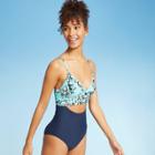 Women's Wrap Cutout One Piece Swimsuit - Sea Angel Navy Floral Xs, Women's, Blue