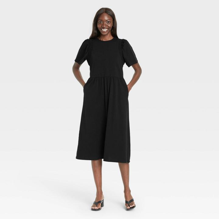 Women's Angel Short Sleeve Smocked Knit Dress - Who What Wear Jet Black