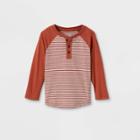 Toddler Boys' Striped Henley Long Sleeve T-shirt - Cat & Jack Orange