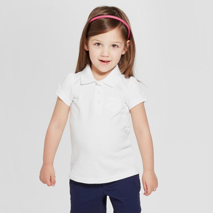 Toddler Girls' Short Sleeve Interlock Uniform Polo Shirt - Cat & Jack White
