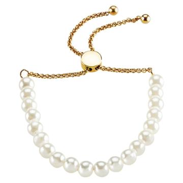 Women's Elya Faux Pearl And Steel Beaded Bracelet - White/gold -