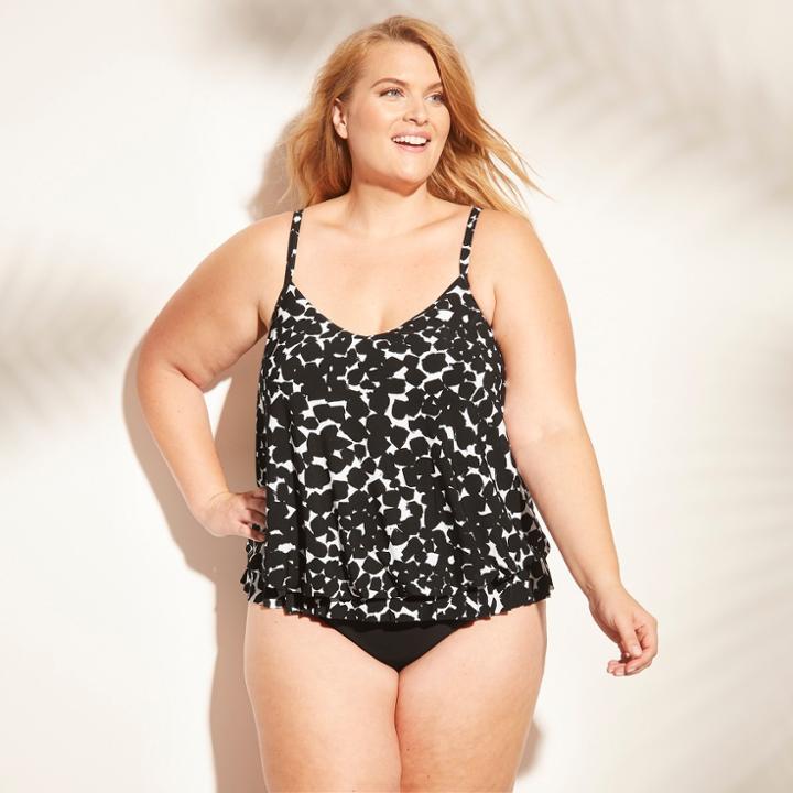 Women's Blouson Tankini - Aqua Green Black-white