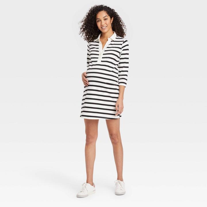 The Nines By Hatch 3/4 Sleeve Polo Maternity Dress Ivory