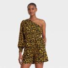 Women's One Shoulder Long Sleeve Blouse - Who What Wear Yellow Leopard Print
