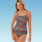 Women's Slimming Control Splice Stripe One Piece Swimsuit - Dreamsuit By Miracle Brands 12, Women's,