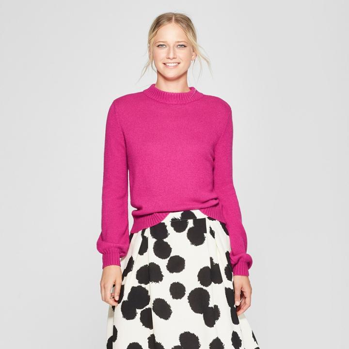 Women's Long Sleeve Button Back Crew Sweater - Who What Wear Pink