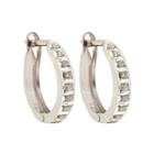 Distributed By Target Round Sterling Silver Earrings With Diamond Pave Accents - White