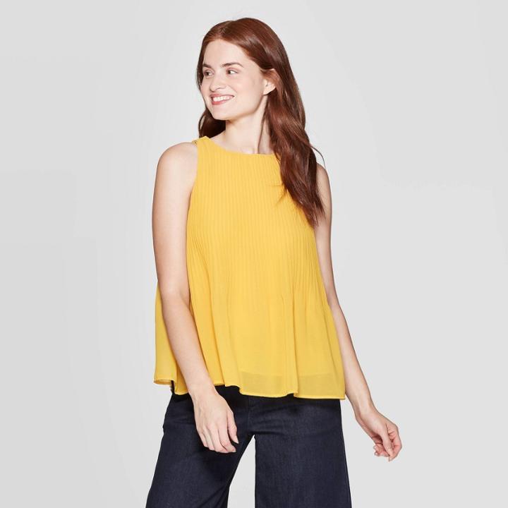 Women's Regular Fit Crewneck Chiffon Tank Top - A New Day Yellow