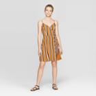 Women's Striped Sleeveless V-neck Strappy Button Front Wrap Dress - Xhilaration Mustard