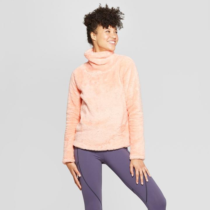 Women's Sherpa Cowl Neck Pullover - Joylab Peach (pink)