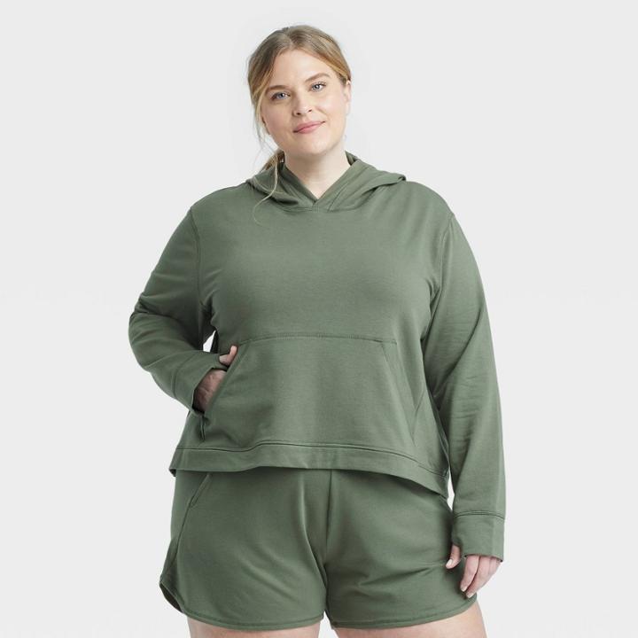 Women's Plus Size French Terry Hooded Sweatshirt - All In Motion Fern Green