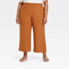 Women's Plus Size High-rise Cropped Wide Leg Pull-on Pants - A New Day Brown